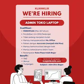 Lowongan Kerja Admin Toko Laptop Bogor