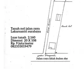 Termurah 9 jt/m Tanah nol jalan raya lakarsantri sby