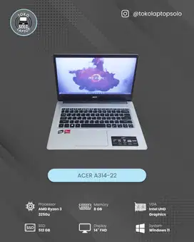 ACER A314-22 AMD Ryzen 3-3250U RAM 8GB SSD 512GB Intel UHD Graphics