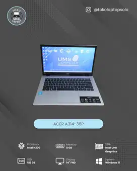 ACER A314-36P INTEL N200 RAM 8GB SSD 512GB Intel UHD Graphics FHD