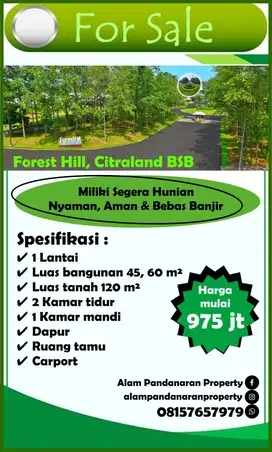 Rumah 1LT di Forest Hill Citraland BSB City Jual Cepat