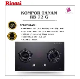 DIJUAL KOMPOR GAS TANAM DUA TUNGKU MERK RINNAI , BELUM PERNA PAKAI.