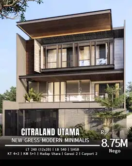Dijual Rumah Baru Gress Modern Minimalis Citraland Utama 3 Lantai