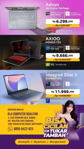 Laptop Advan workplus heritage | Axioo pongo 725 | Lenovo ideapad5
