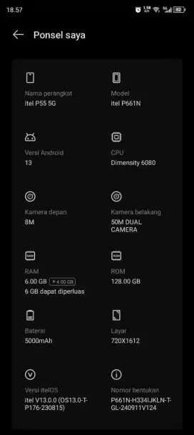 itel p55 5g ram 6/128