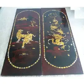 Antik hiasan dinding KIMO tiger and dragon fire Cina kayu Swan Chi