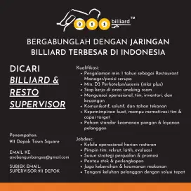 Lowongan kerja SUPERVISOR Billiard Depok