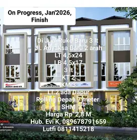 Di Jual Ruko Baru 3 lt, on Progress, Jl. Adiyaksa 2 arah