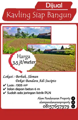 Dijual Cepat BU Tanah Siap Bangun di Berbah