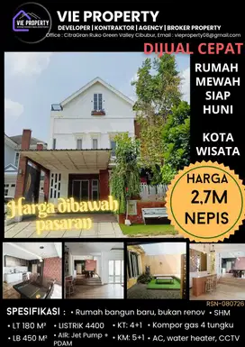 Jual Cepat Rumah Cantik Siap Huni Cluster Favorite.Kota Wisata Cibubur