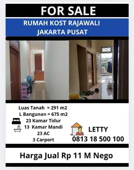 Rumah Kost Rajawali Jakarta Pusat Rp 11 M Nego