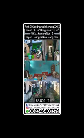 Rumah Di Cendrawasih Lorong XXXX Tanah : 197m² Bangunan : 110m²