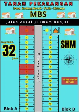 Tanah siap bangun di Tarik, Sidoarjo hanya 32jt