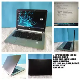 Laptop HP 440G3 i3 Gen 6 Slim, Dual Disk, Murah, Bergaransi