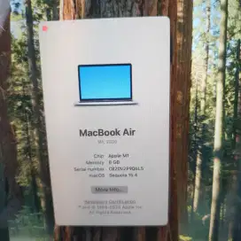 Macbook Air M1 Ram 8 Ssd 512 layar 13 inch lengkap full set space grey