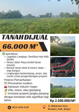 Tanah Dijual Luas 6,6 Hektar