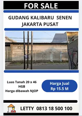 Gudang  Kalibaru Senen Jakarta Pusat Rp 15.5 M Nego