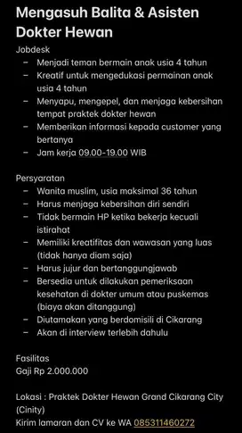 MENJAGA BALITA & ASISTEN KLINIK HEWAN