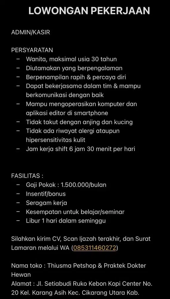 ADMIN & KASIR PRAKTEK DOKTER HEWAN