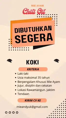 LOWONGAN BAGIAN KOKI (KITCHEN)