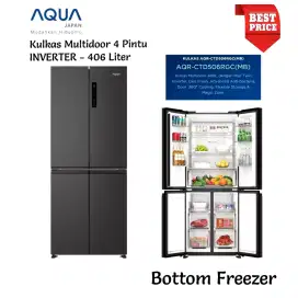 AQUA Japan KULKAS 4 PINTU INVERTER CTD506IM(BK) 406 LITER Deo Fresh HD