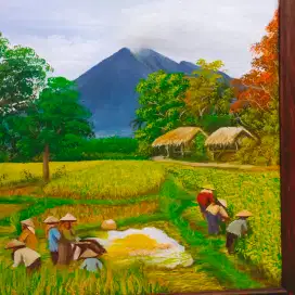 Lukisan kanvas panen padi