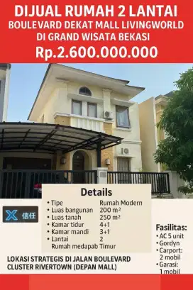 DIJUAL RUMAH 2 LANTAI BOULEVARD DEKAT MALL 
DI GRAND WISATA BEKASI