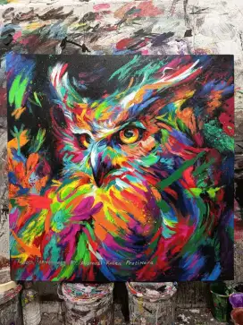 Dijual lukisan kanvas burung 100x100 cm