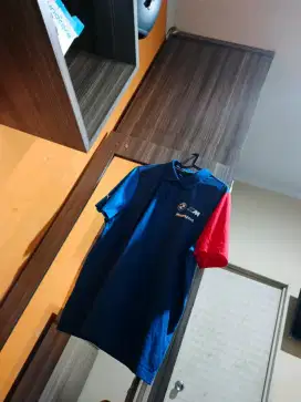 jual polo shirt bmw motorsport blue red good condition layak pakai