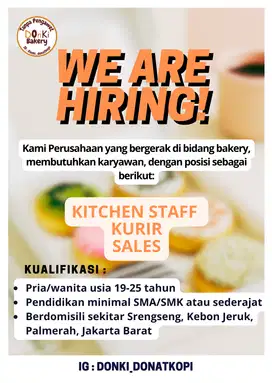 dibutuhkan kurir, sales, helper untuk toko bakery di srengseng, jakbar