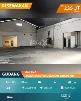 Disewakan Gudang Selangkah ke Exit Tol di Jl Raya Perusahaan Malang