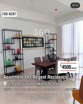 Disewa Apartemen The Regent Residence 3BR Elegant Uk251sqm at Jaksel