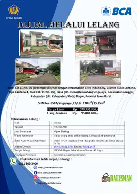DIJUAL RUMAH MELALUI LELANG WILAYAH BOGOR