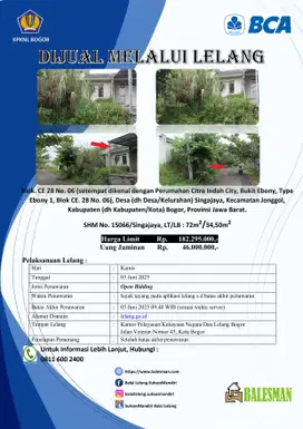 DIJUAL RUMAH MELALUI LELANG WILAYAH BOGOR