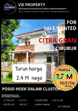 RUMAH HOEK DALAM CLUSTER SIAP HUNI CITRA GRAN BEKASI