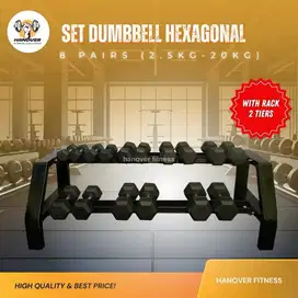 dambel set dumbell hexagonal set 2,5-20 kg termasuk rack  dumbel impor