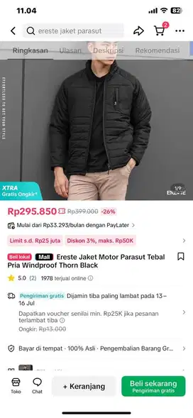 Jaket motor parasut tebal original Ereste