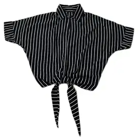 Atasan Kemeja Wanita Garis Lurus Hitam Putih ALL SIZE FIT TO L