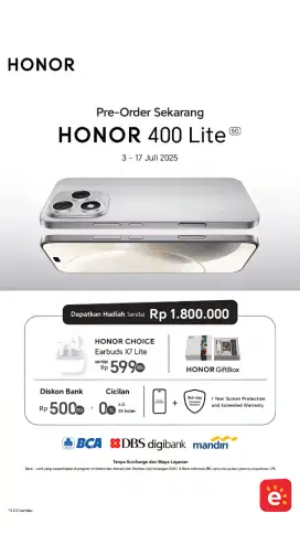 Cash, Credit PO Honor 400 Lite dp 200rb