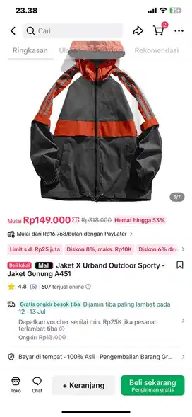 Jaket gunung original X urband