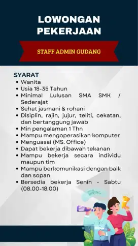 DIBUTUHKAN SEGERA STAFF ADMIN GUDANG