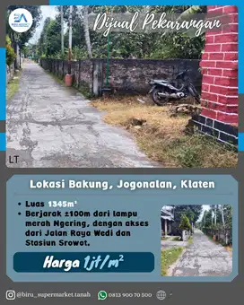 Tanah Pekarangan di Bakung Jogonalan