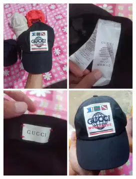 Topi Gucci, big logo, hitam pekat, 6 panel