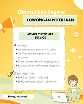 DIBUTUHKAN ADMIN CS