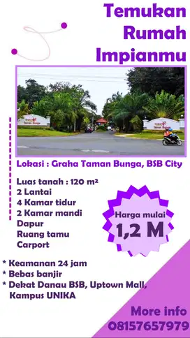 Dijual Cepat Rumah 2LT Graha Taman Bunga BSB City