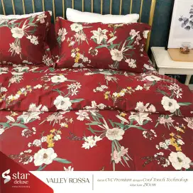Sprei set katun bunga merah