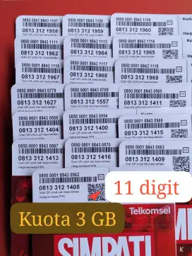 KARTU TELKOMSEL 11 DIGIT ISI 3 GB