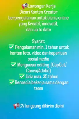 Lowongan untuk Conten Creator