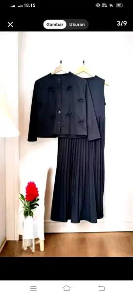 Gamis plisket set kardigan uk L bahan knit