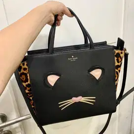 Preloved Tas Kate Spade Hayden Run Wild Leopard Satchel Black Original